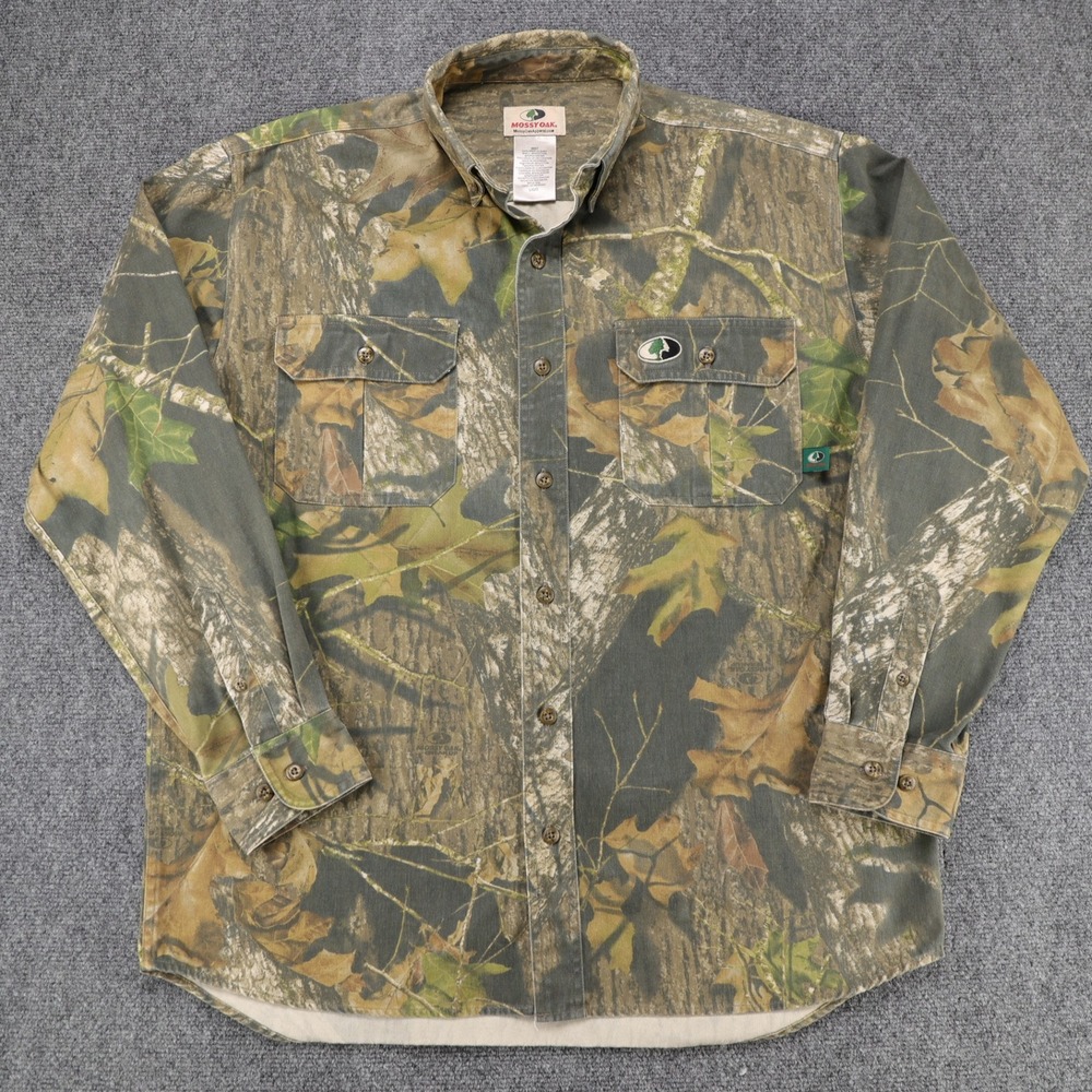 Mossy Oak Break-Up Camo Explorer LS‎ Button Down Shirt Mens Large Hunting Green